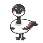 ラーニングースのキャラクター、にっこり笑った白黒のガチョウのイラスト